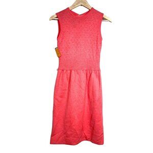 VTG Ciao 100% Wool crochet knit‎ Coral Pink sleeveless dress sz 6